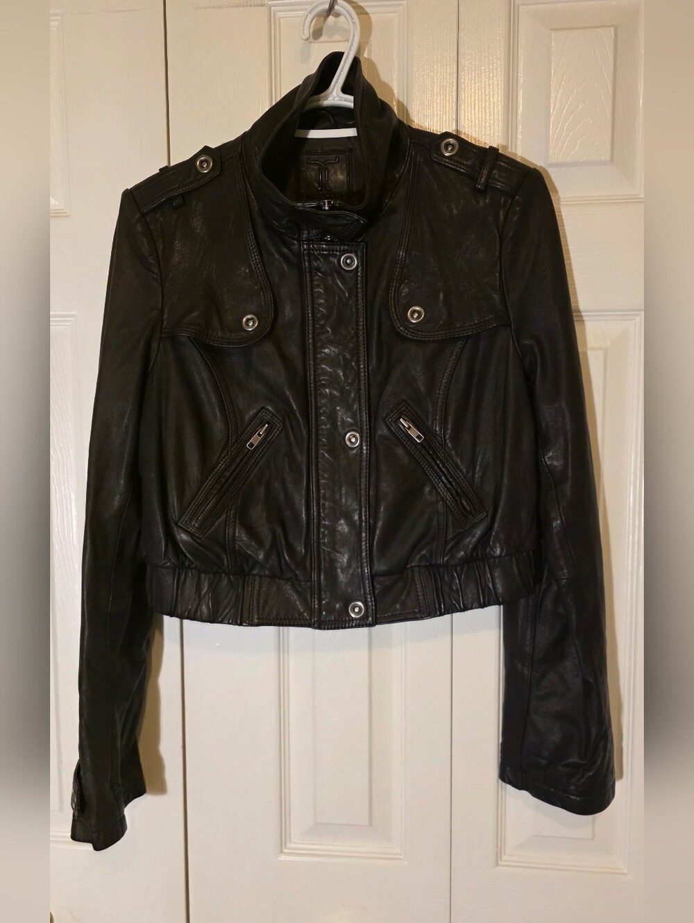 TRISTAN Genuine Lambskin High Collar Military Leather Jacket Espresso Brown M